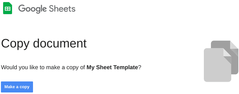 Copying a Google Sheet confirmation window