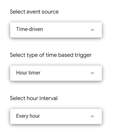 A time driver trigger, set to run every hour